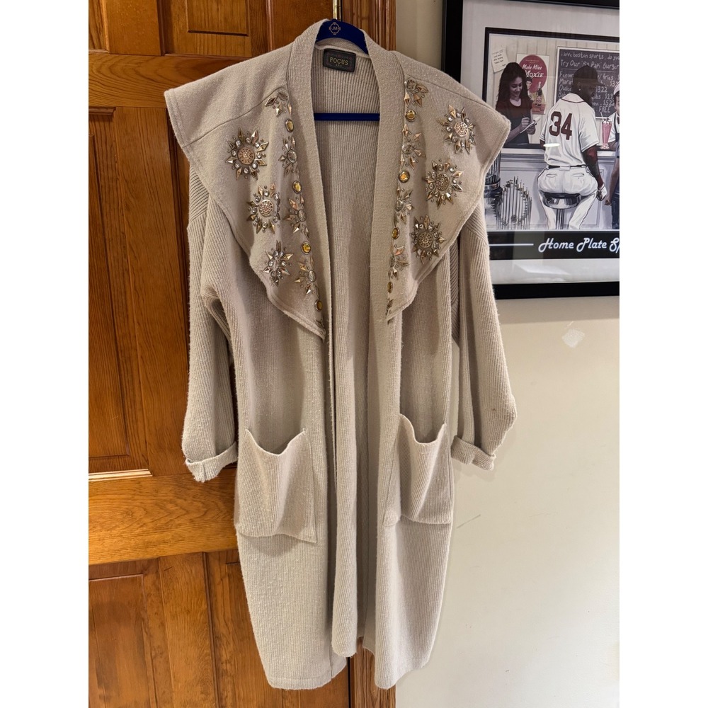 Vintage 90s Embellished Collar CardiganStatement Gold Jewel Starburst luxeBoho